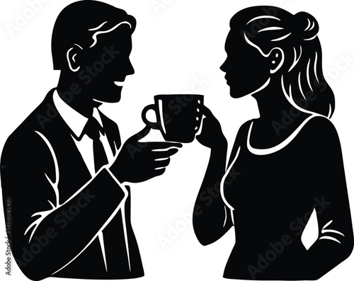 silhouette of a couple shear coffee