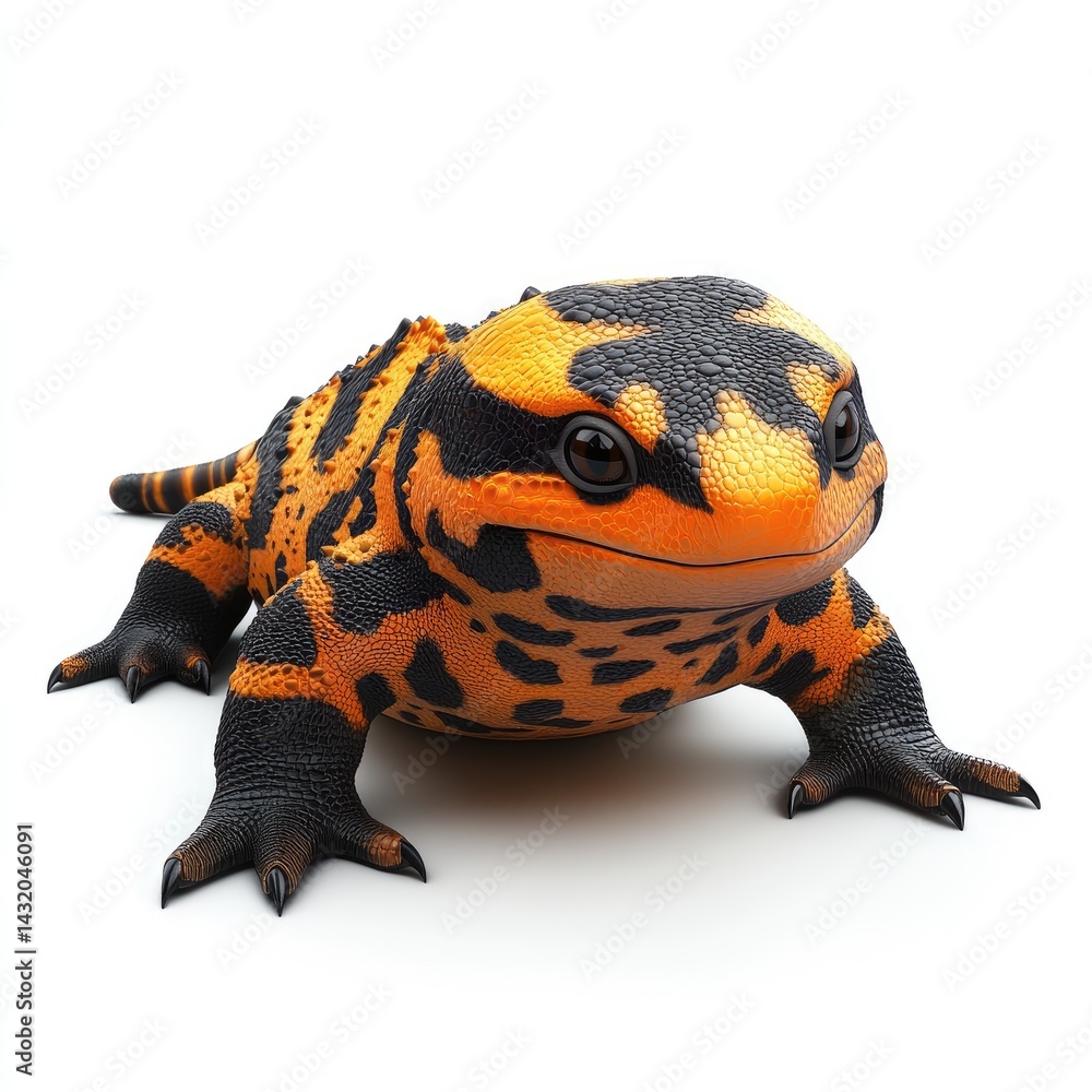 Obraz premium A vibrant, patterned amphibian in a studio setting.