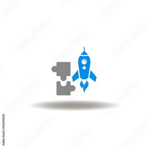 Obraz na płótnie Vector illustration of rocket and puzzle pieces. Symbol of leadership. Icon of challenge, mission. w salonie