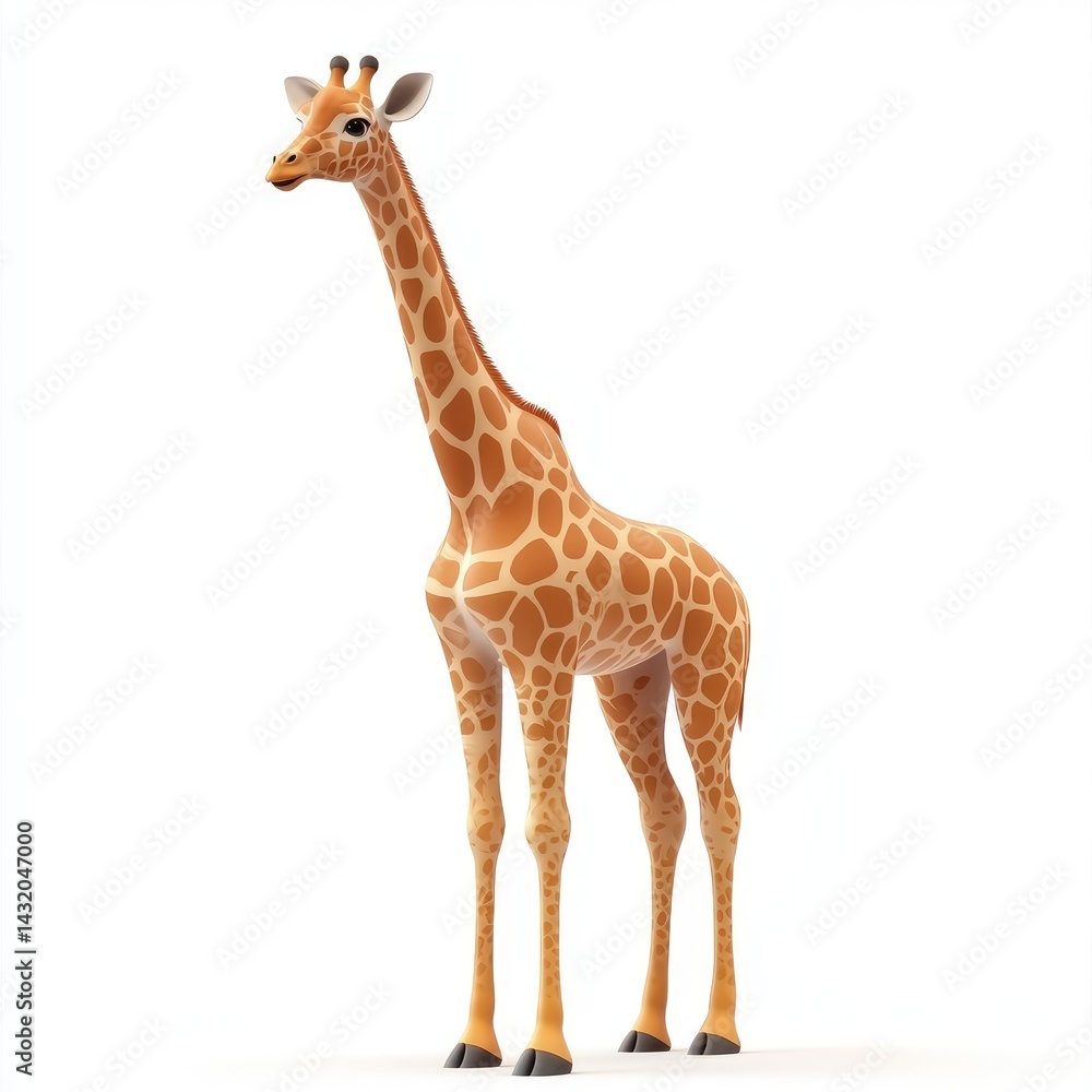 Fototapeta premium Giraffe standing tall against a plain white background.