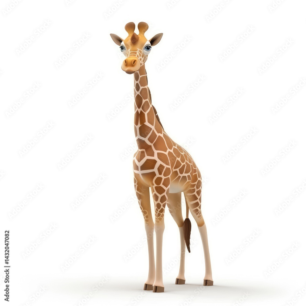 Obraz premium Cartoon giraffe facing forward, isolated on white.