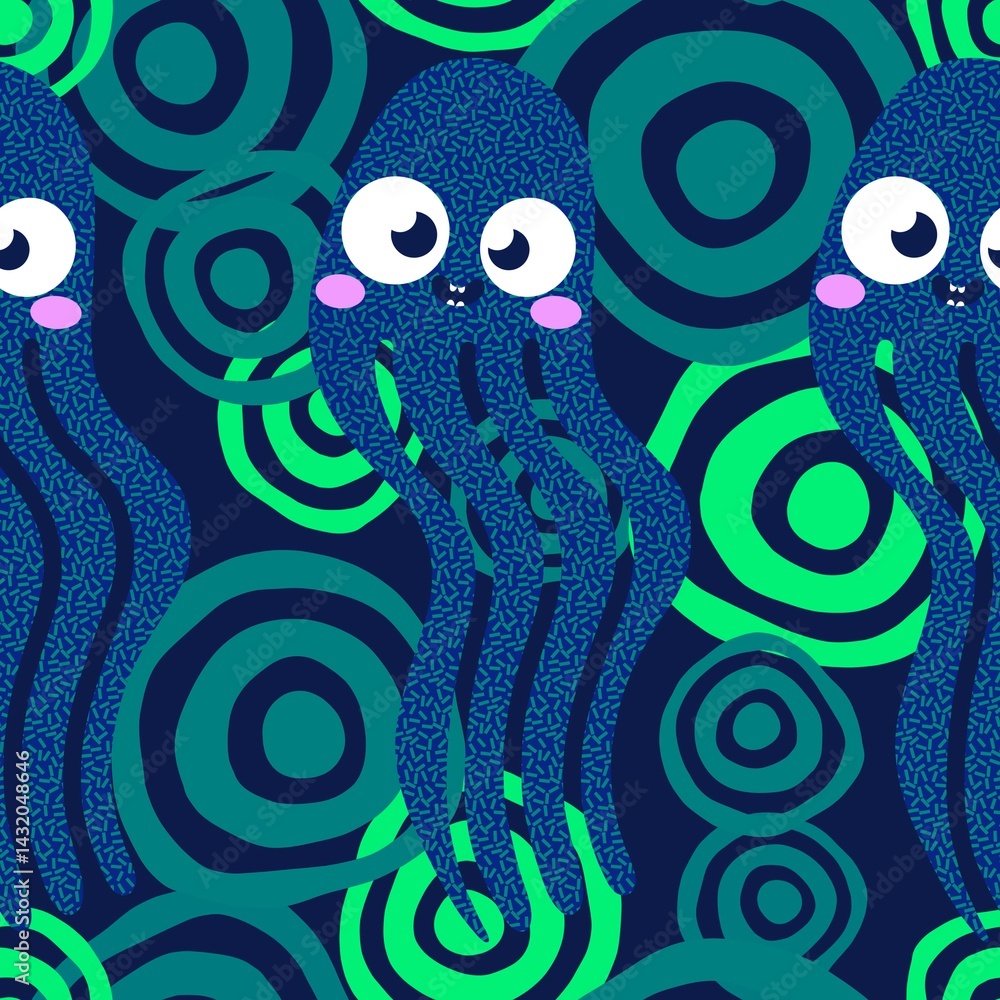 Fototapeta premium Summer ocean animals seamless octopus pattern for wrapping paper and fabrics and linens and kids clothes