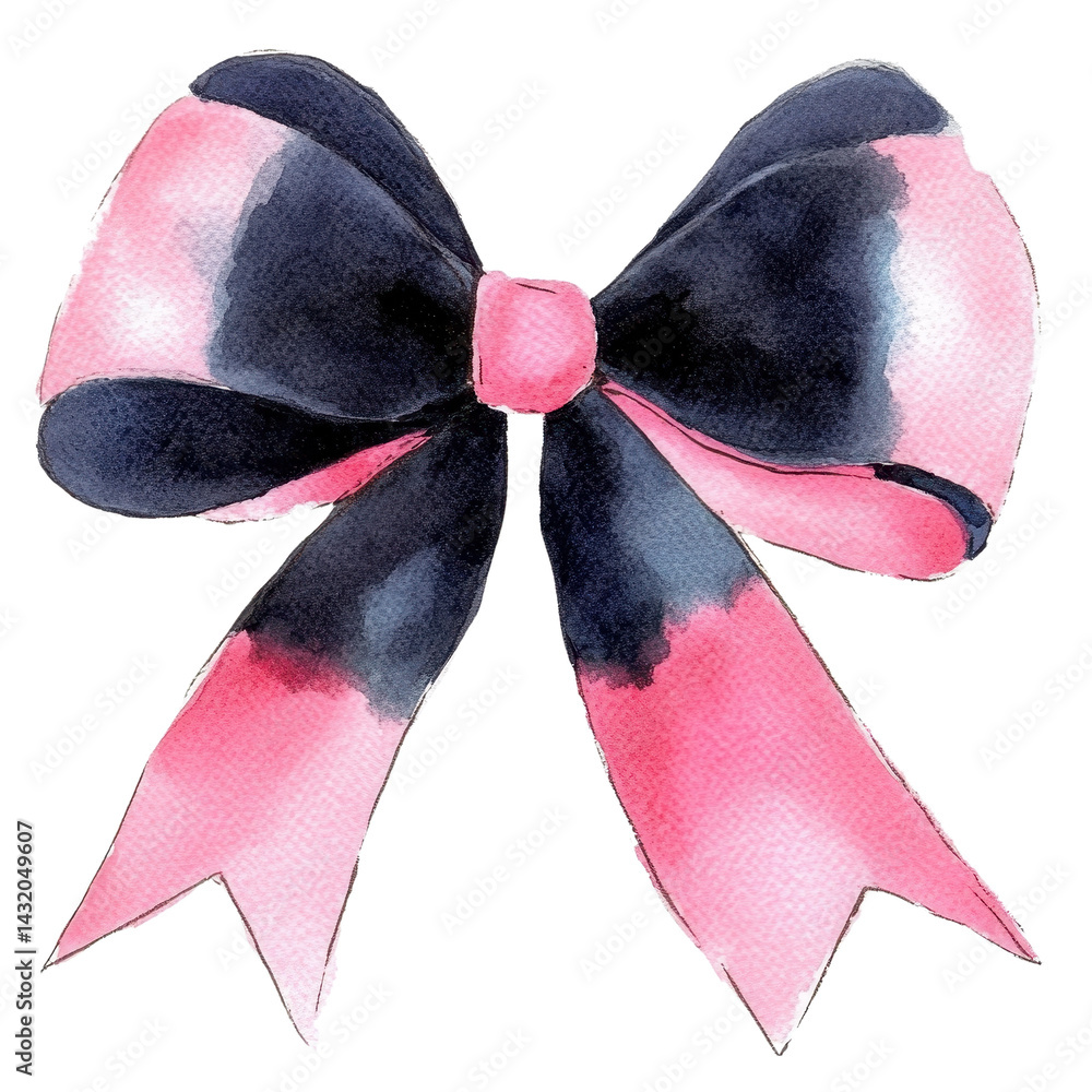 watercolor pink black bow isolated on white transparent background
