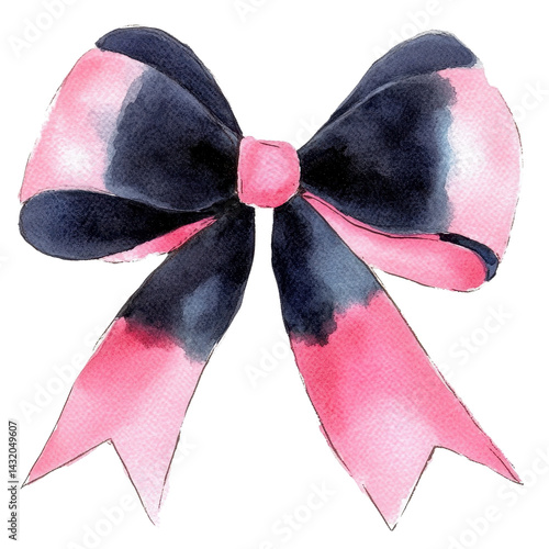 Obraz na płótnie watercolor pink black bow isolated on white transparent background w salonie