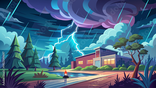 A hyper realistic photo of a powerful thunderstorm, bad weather