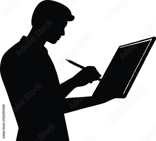  silhouette of designer sketching on tablet
