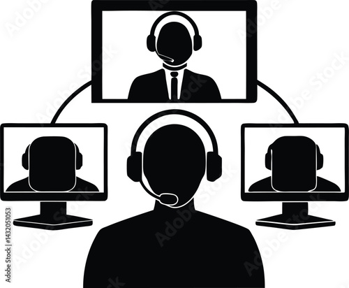  silhouette of video conference  with headset  