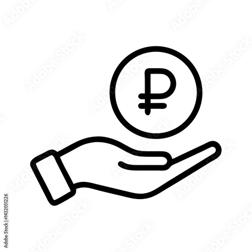 Hand holding Russian ruble coin icon, finance exchange concept