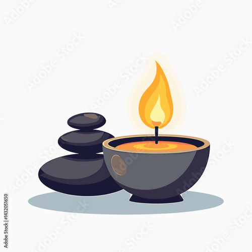 candle meditation set with black rocks  yoga, spirituality, zen, relaxation, illustration
