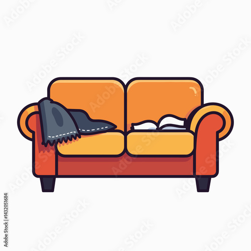 vibrant yellow couch with blanket and pillow, cozy living room furniture