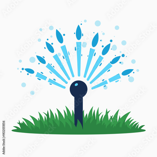 vibrant water sprinkler illustration with blue droplets