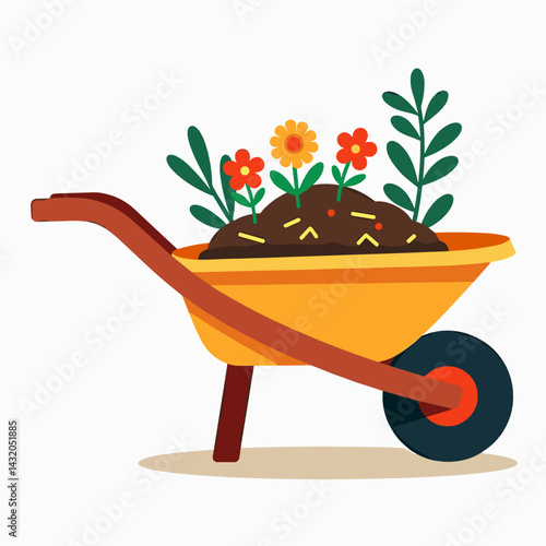 vibrant gardening cart with flower plants