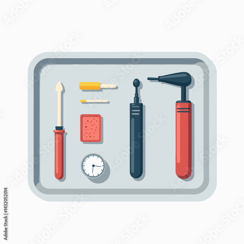 diy tool kit with paintbrush, screwdriver, hammer, tape measure, and clock  illustrated set of art supplies and tools
