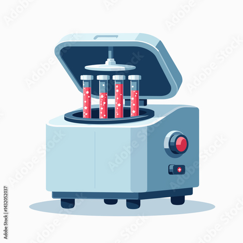 modern blood test machine with red sample tubes