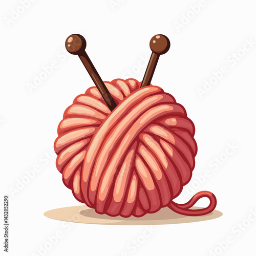vibrant pink yarn with brown wooden knitting needles  handcrafted textile art supplies