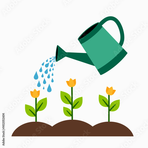 vibrant watering can sprinkling yellow flowers