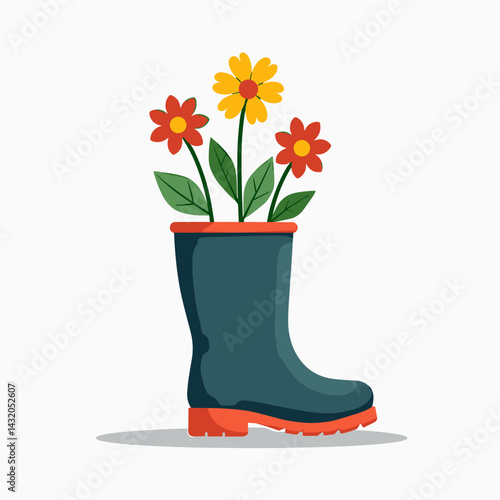 colorful flower pot with rain boot