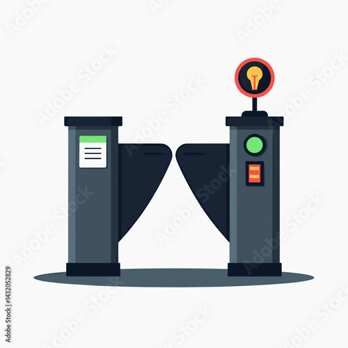modern airport security checkpoint with red light  gray and black color scheme