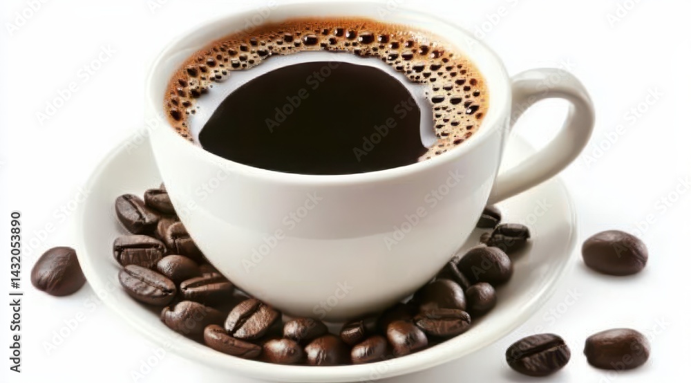Rich, dark coffee in a white cup Rich, dark coffee in a white cup