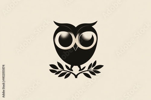 Minimalist Owl Illustration with Laurel Wreath Black and White Design for Logos Emblems and photo