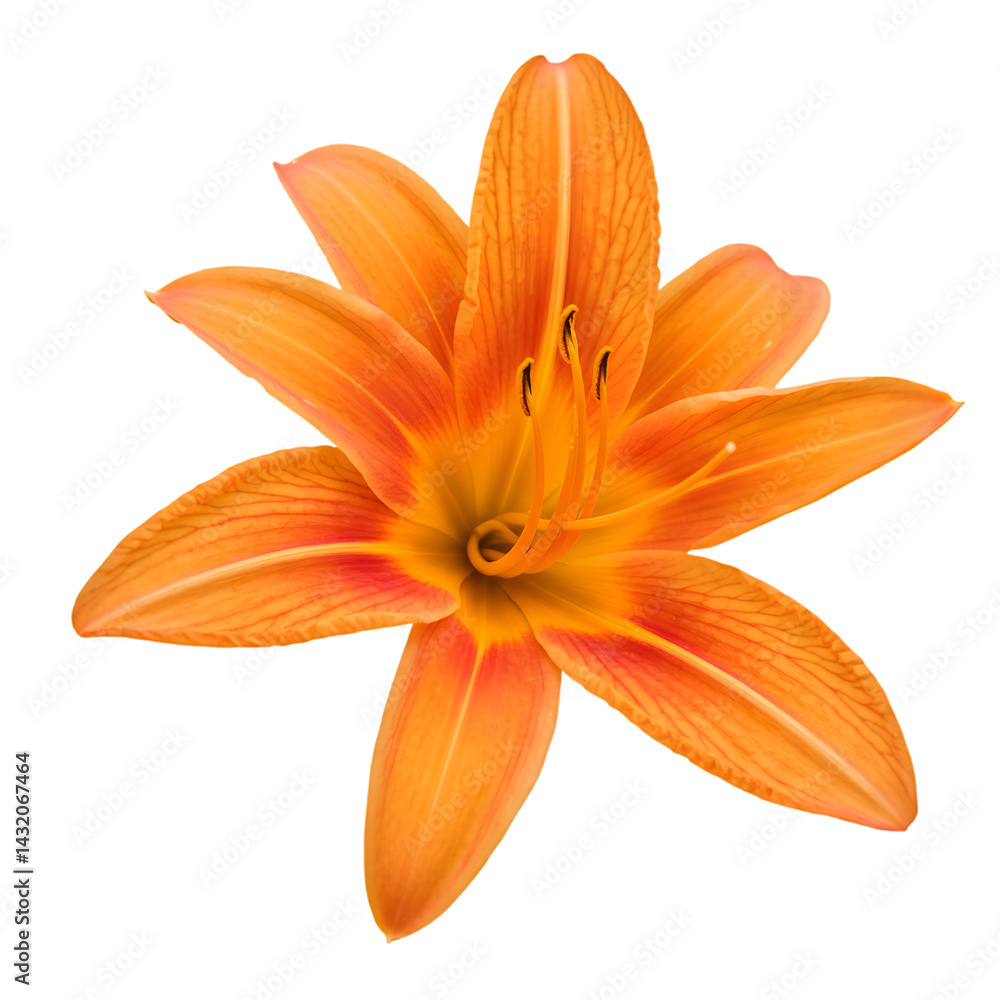 Fototapeta premium Orange Daylily Flower in Full Bloom Isolated on PNG Background.