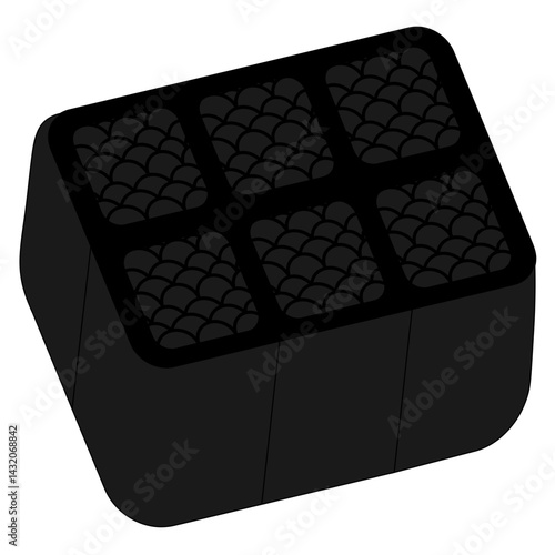 Seedling pots filled with soil. Silhouette. Square containers. Six fused molds for sowing seeds. Vector illustration. Isolated white background. Idea for web design.