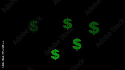 video animation dollar sign floating, on a transparent background with alpha channel at zero