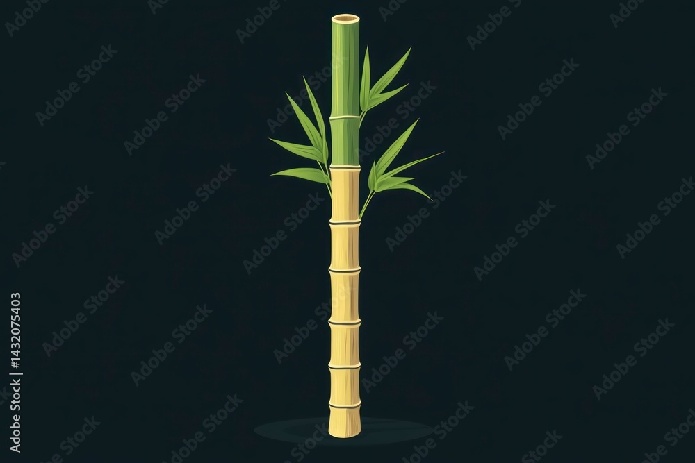 Fototapeta premium Bamboo stalk with leaves nature illustration botanical design plant graphic vector art