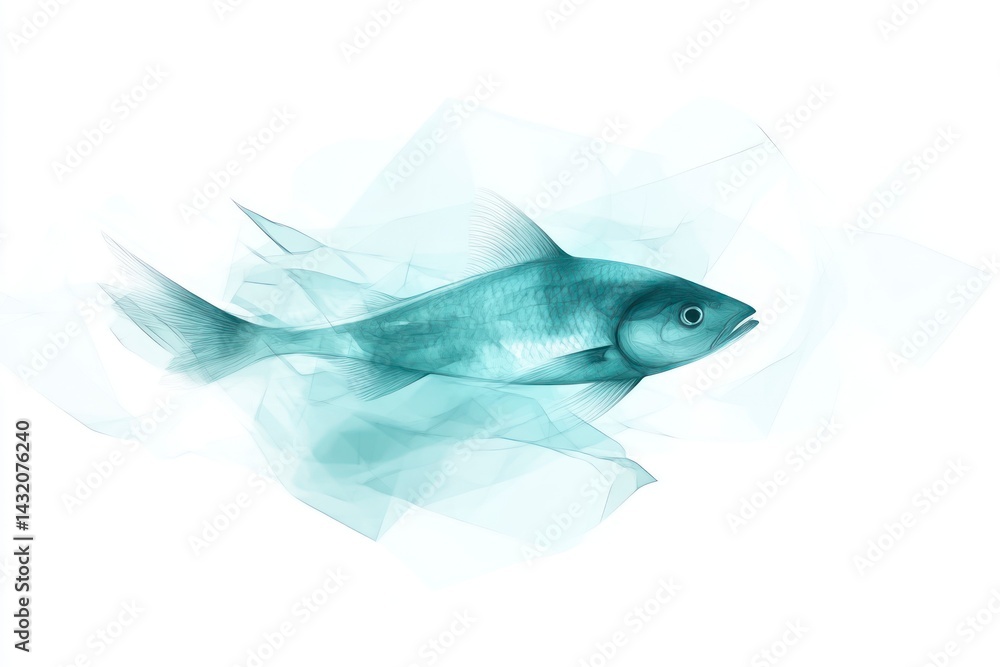Fototapeta premium Abstract Teal Fish with Geometric Patterns and Soft Background