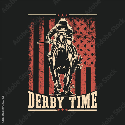 Kentucky Derby Horse Race American Flag - Derby Time T Shirt Design