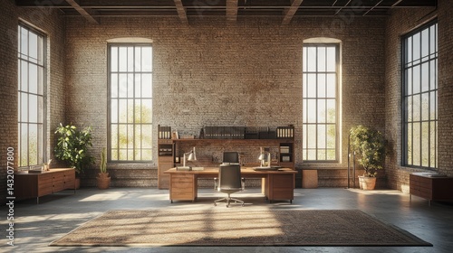 Sunlit Industrial Office Space: Modern Workspace Design in a Brick Loft