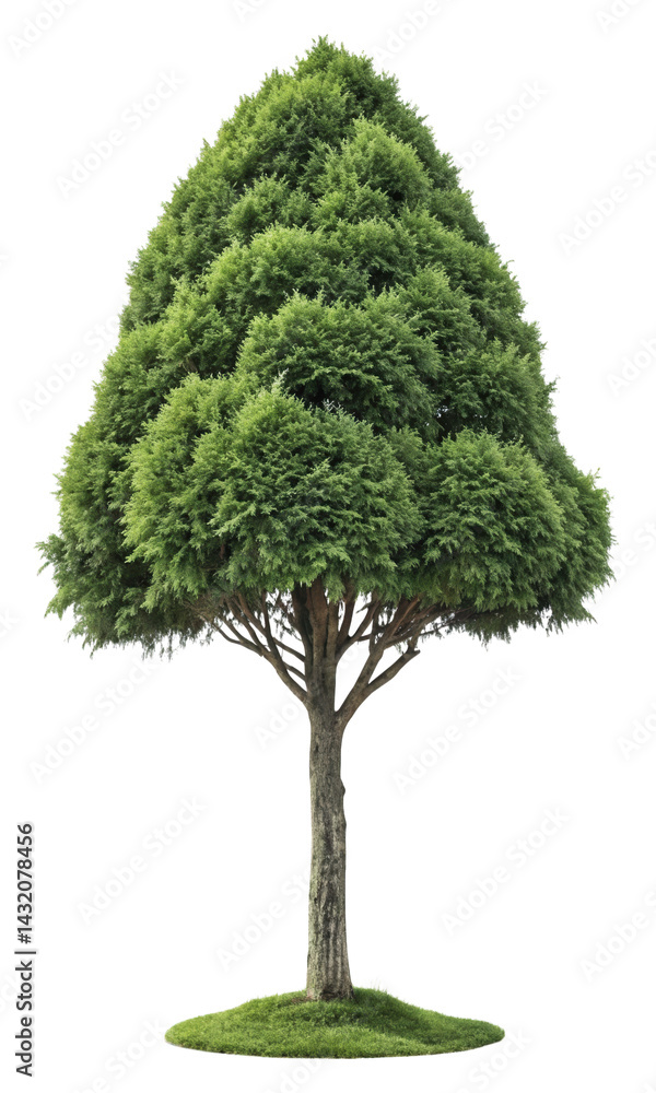 Lone Tree's Serenity: A solitary tree stands tall, its verdant canopy forming a perfect triangle, a testament to nature's artistry and the harmony found in simplicity.