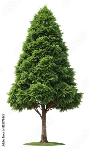 Obraz na płótnie Tall Green Cypress Tree: A striking isolated image of a tall, slender Cypress tree with a symmetrical shape and vibrant green foliage, showcasing its unique beauty and resilience. w salonie