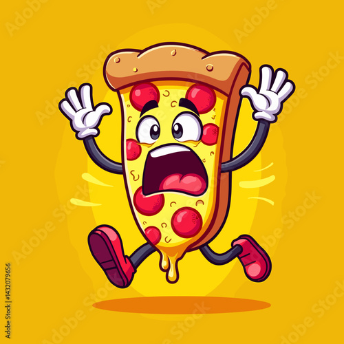 Running Pizza Slice Cartoon Vector – Funny Fast Food Character

