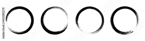 Hand Drawn Black Ink Circle Brush Strokes, Grunge Round Enso Set for Design Elements EPS10