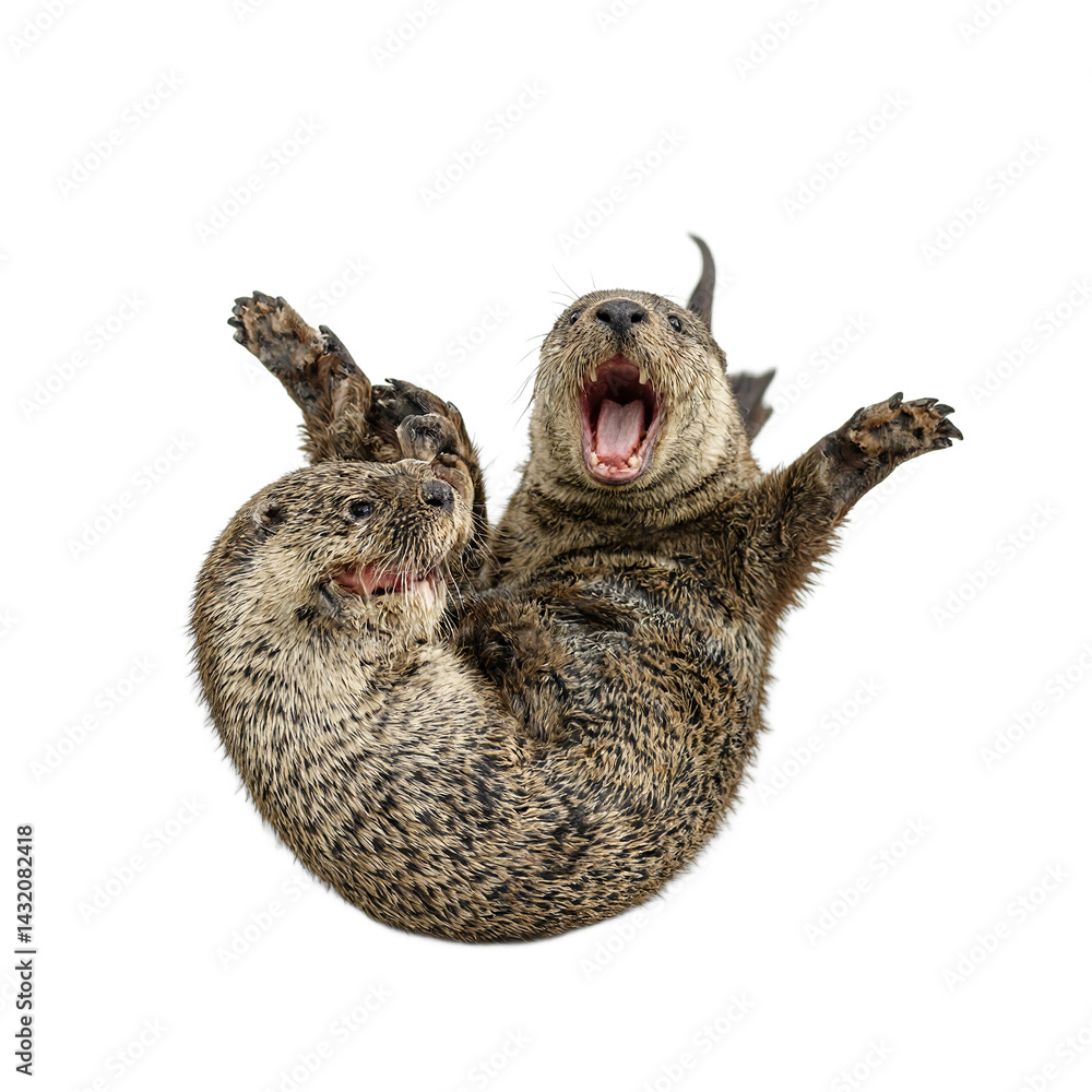 Obraz premium Isolated playful sea otter lying on back