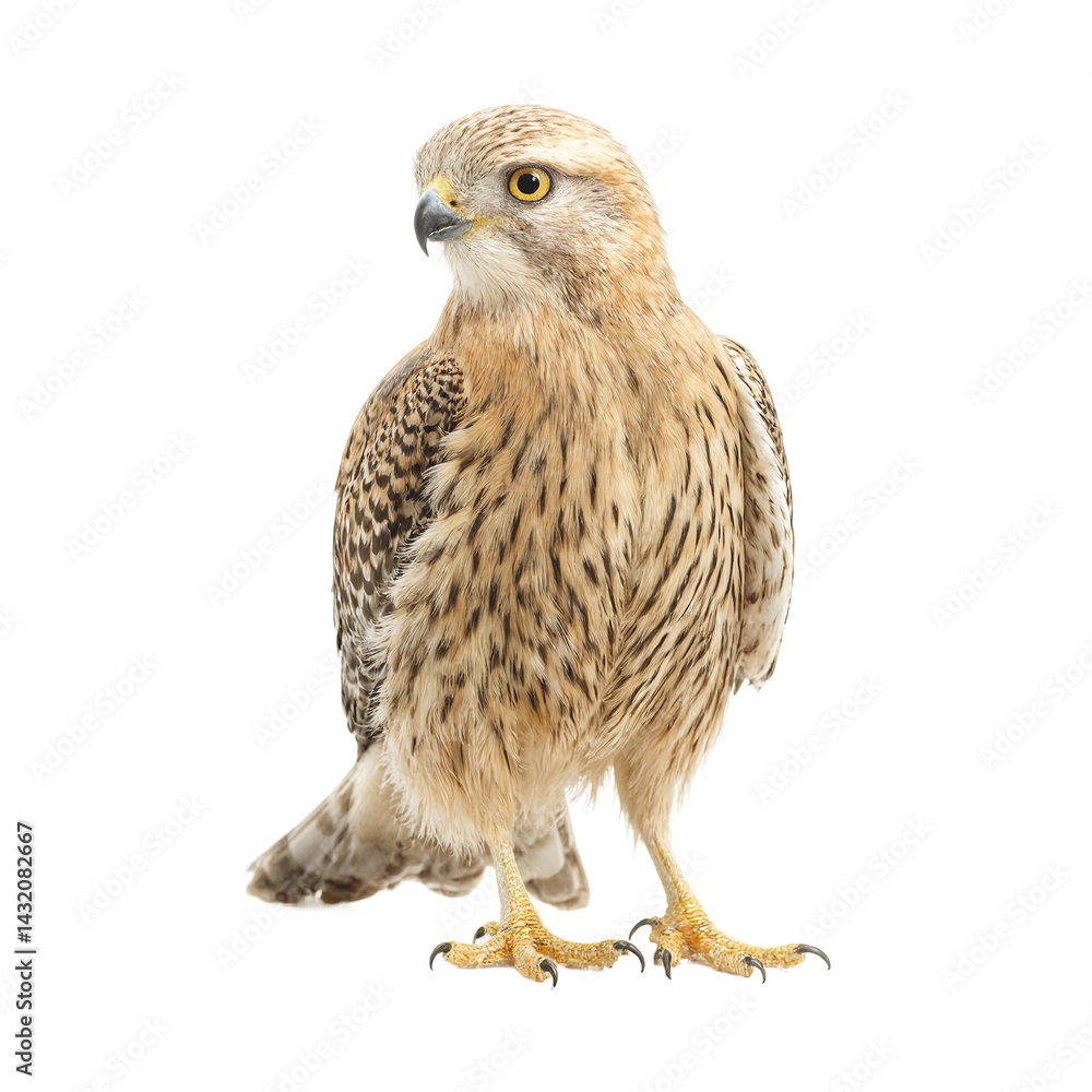 Fototapeta premium Isolated sharp eyed kestrel perched and watching intently