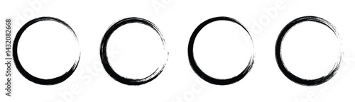 Hand Drawn Black Ink Circle Brush Strokes, Grunge Round Enso Set for Design Elements EPS10