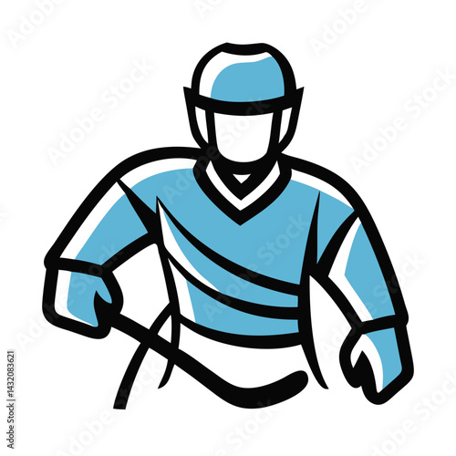 Hockey player in a ready position on a simple white background for sports illustration