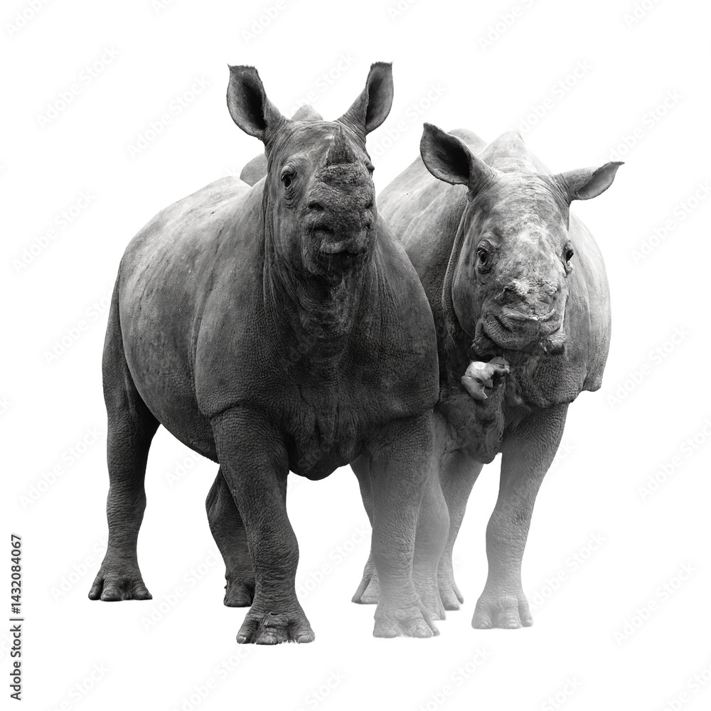 Naklejka premium Isolated majestic black rhino standing proudly