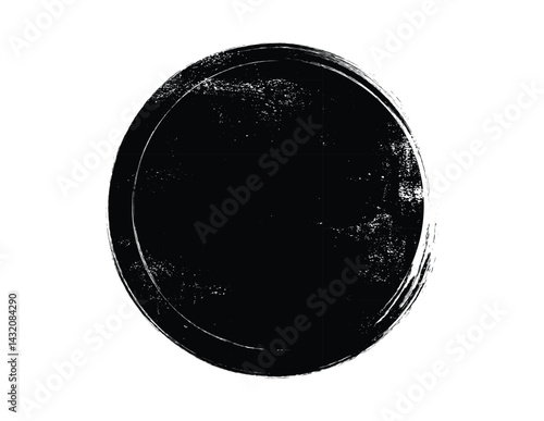 Grunge Black Circle Stamp Brush Texture, Distressed Round Ink Mark Illustration