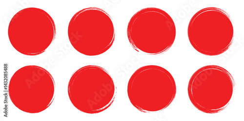 Red Grunge Circle Set, Hand-Painted Round Brush Stroke Icons