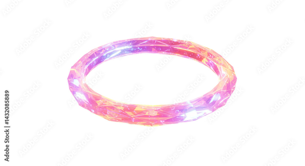 A shimmering iridescent ring with pink and purple hues floating against a black background space texture A shimmering iridescent ring with pink and purple hues floating against a black background space texture