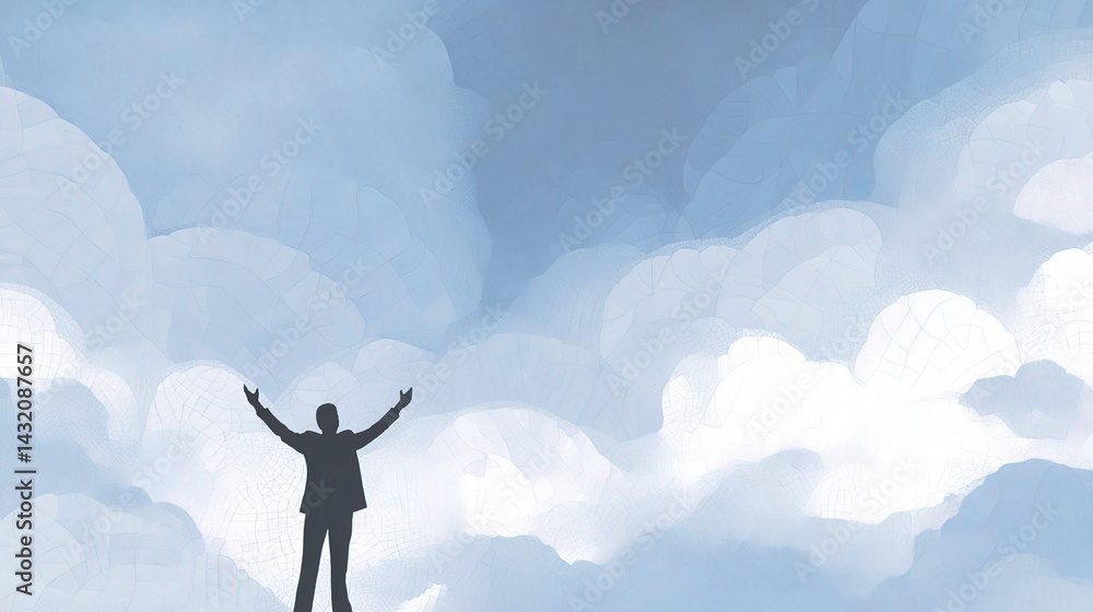 Businessman Embracing Possibilities in a Cloudy Abstract Sky Businessman Embracing Possibilities in a Cloudy Abstract Sky