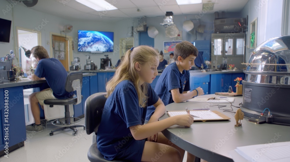 Students engaged in scientific study in a modern classroom Students engaged in scientific study in a modern classroom