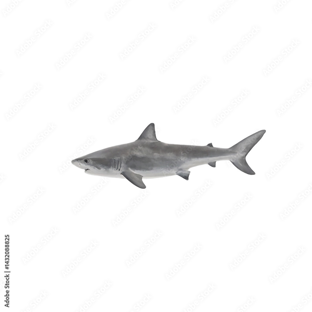 Fototapeta premium Isolated image of a sleek great white shark swimming sideway