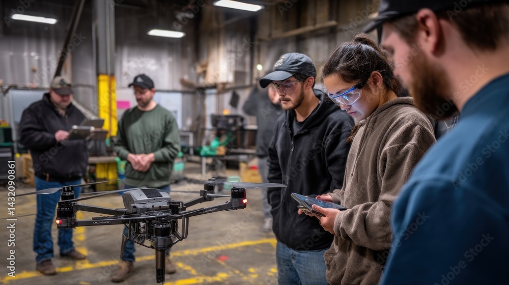 Students learning drone technology in a workshop Students learning drone technology in a workshop