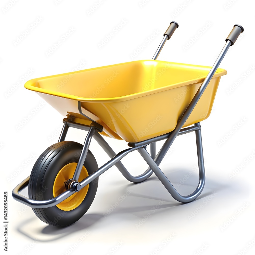 3D Yellow Wheelbarrow with Metal Handles for Construction Gardening and Material Transport in Outdoor Work Equipment Design 3D Yellow Wheelbarrow with Metal Handles for Construction Gardening and Material Transport in Outdoor Work Equipment Design