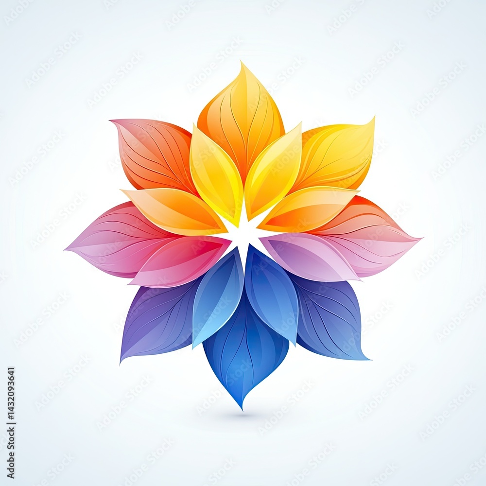Fototapeta premium Colorful Abstract Flower Design with Rainbow Leaves