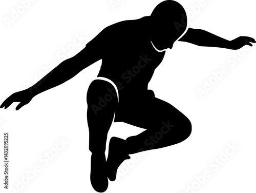 Minimalist tribal-style man in parkour action in bold black lines on white background